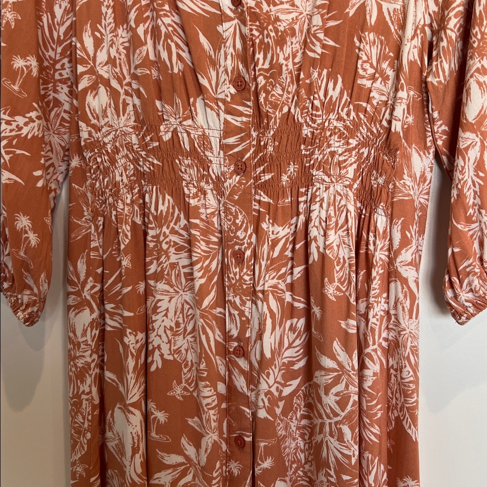 Rust Floral Button-Front Midi Dress - Picture 4 of 7